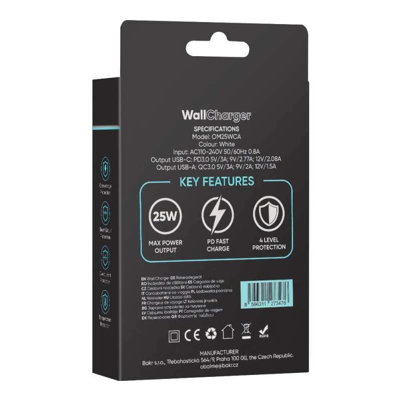 Csomag:ME utazási töltő USB-A + USB-C 25W fehér