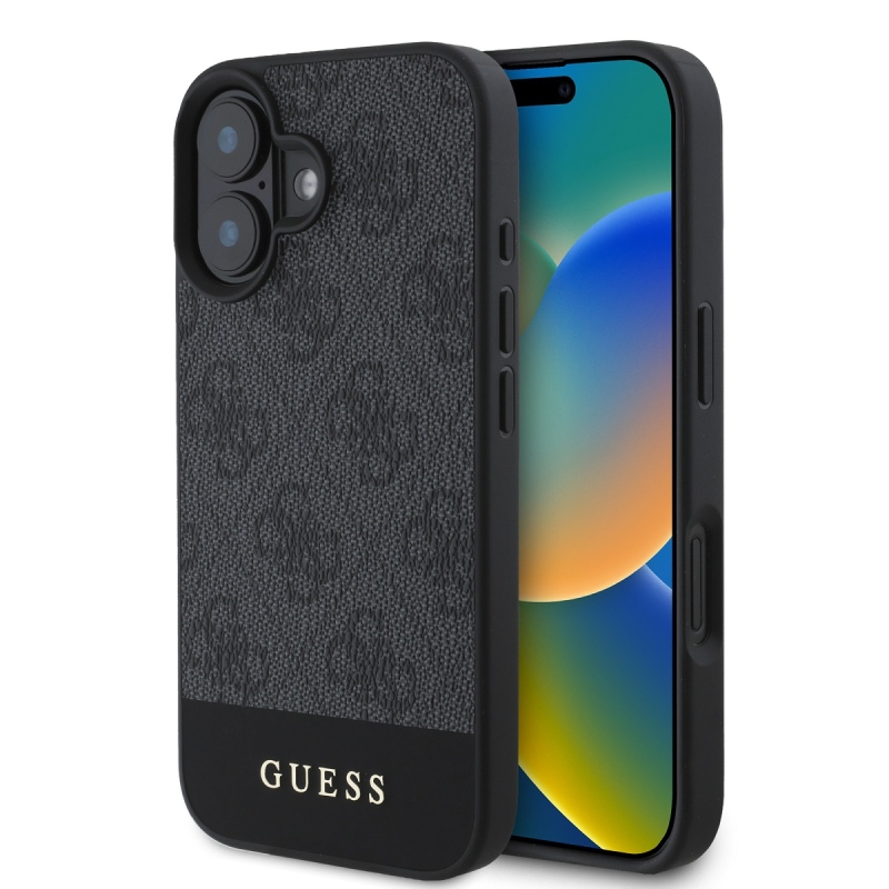 Guess PU 4G csíkos hátlap iPhone 16-hoz Szürke