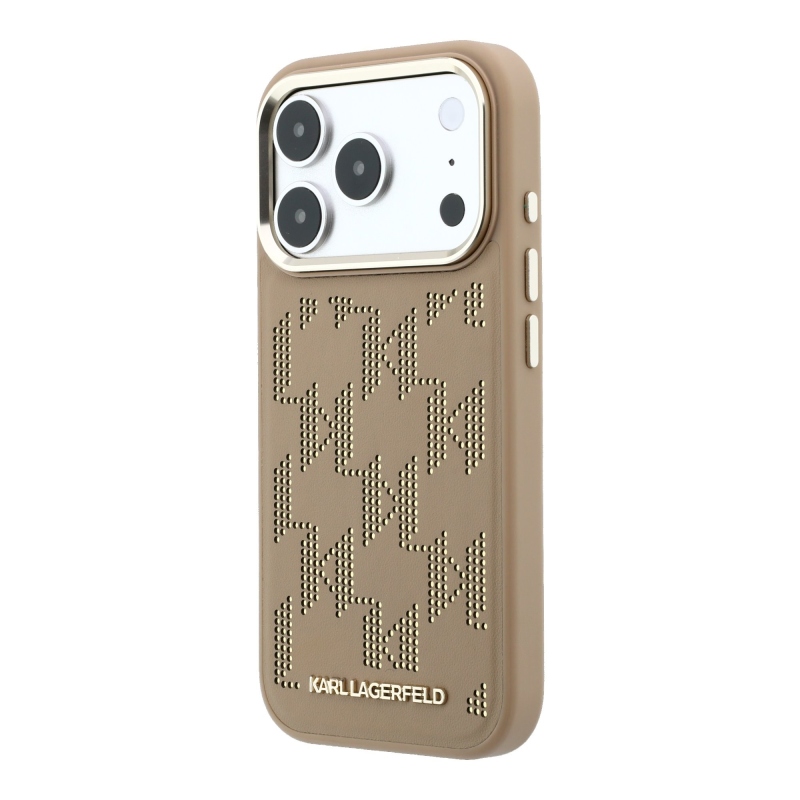 Karl Lagerfeld PU perforált Monogram MagSafe hátlap az iPhone 17 Pro-hoz, bézs színben