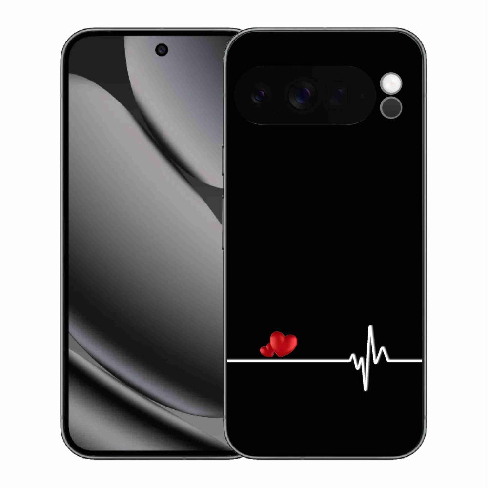 Gél borítás mmCase a Google Pixel 10 Pro XL-hez - szív és szívverés fekete háttérrel