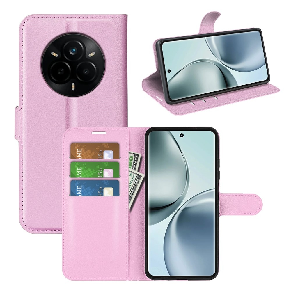 Litchi könyvtáska a Realme 14 Pro 5G készülékhez - rózsaszín