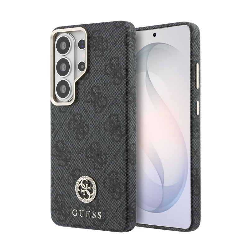 Guess PU bőr 4G Strass Logo arany keret mágneses hátlap Samsung Galaxy S26 Ultra fekete