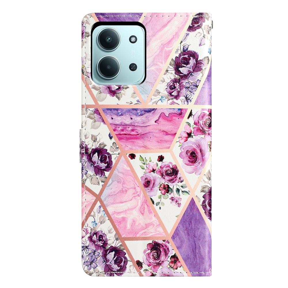 Egyedi könyv tok Xiaomi Redmi 15C 4G (171mm)/Poco C85 4G (171mm) - lila virágokhoz