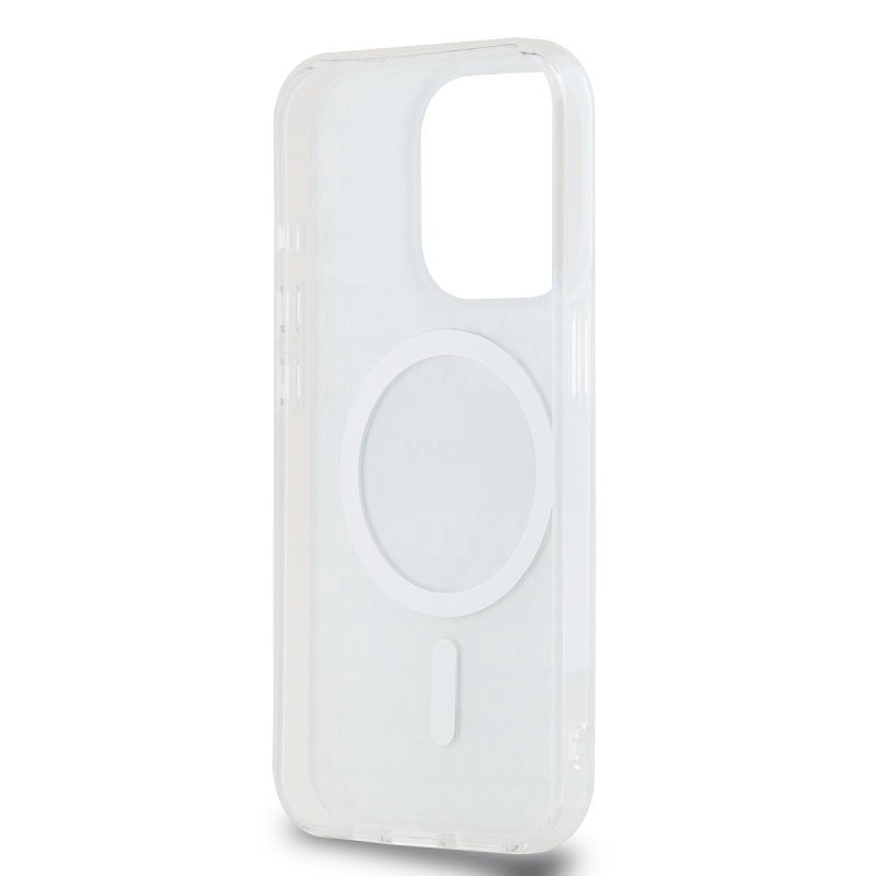 DKNY PC/TPU ismétlődő mintás tonális csíkos Magsafe hátlap iPhone 14 Pro bézs színű borítóhoz