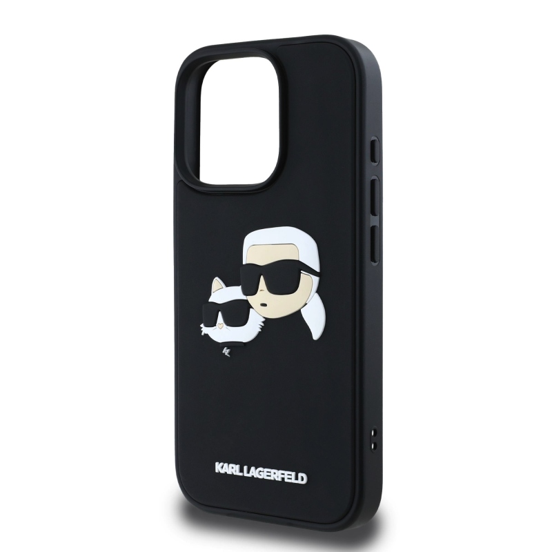 Karl Lagerfeld 3D gumiból készült duplafejű hátlap az iPhone 16 Pro készülékhez Fekete