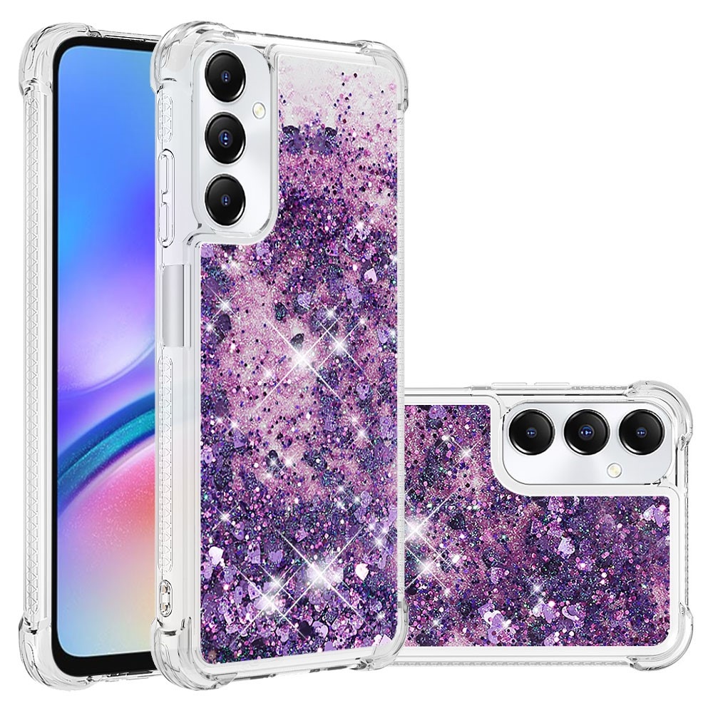 Glitter zselés homokóra tok Samsung Galaxy A05s készülékhez - sötétlila/szív