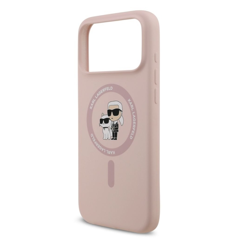 Karl Lagerfeld Liquid Silicone Karl és Choupette MagSafe hátsó tok iPhone 18 Pro Max-hoz, rózsaszín