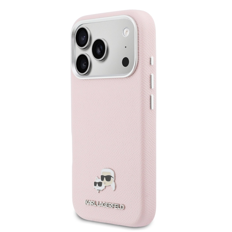 Karl Lagerfeld PU Karl és Choupette fejek tűk MagSafe hátlap iPhone 17 Pro Max rózsaszínű borítóhoz