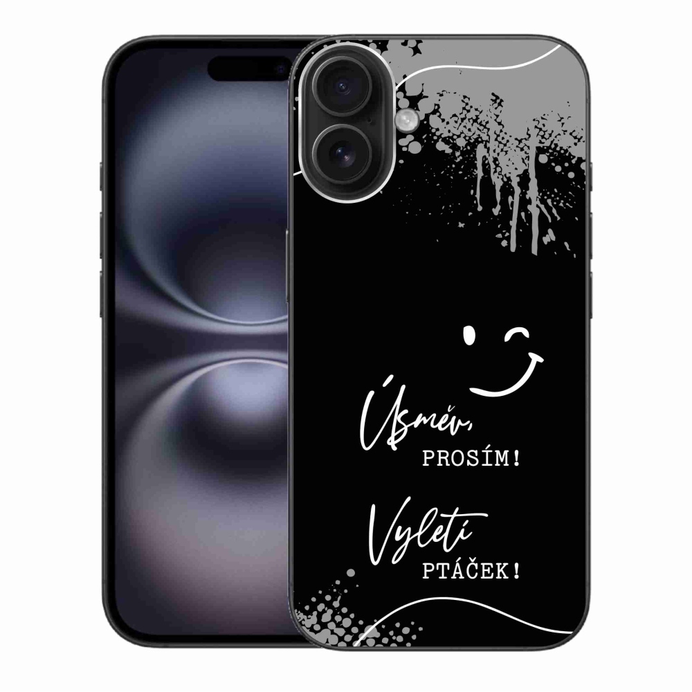 Gél borító mmCase iPhone 16 Plus készülékhez - vicces szöveg 4 fekete háttér