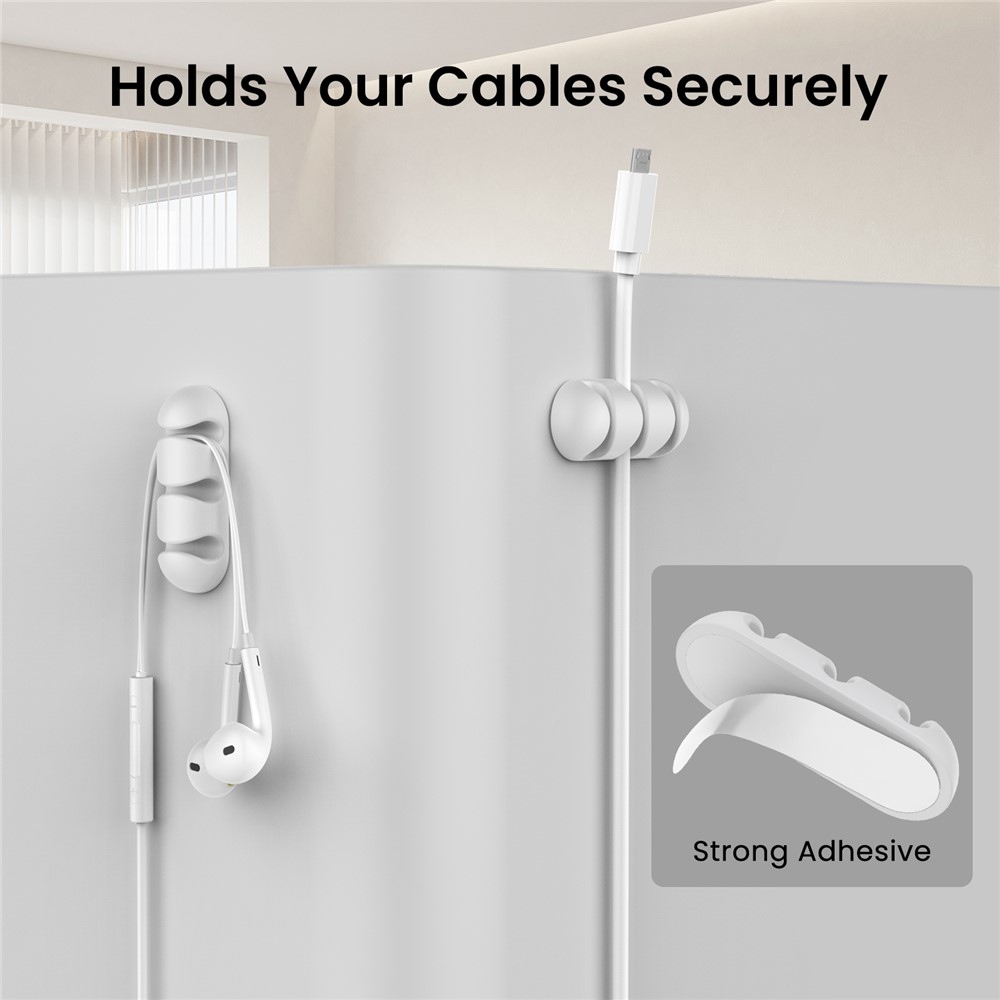 Szilikon kábeltartó 3 horonnyal és öntapadós rögzítéssel - fehér