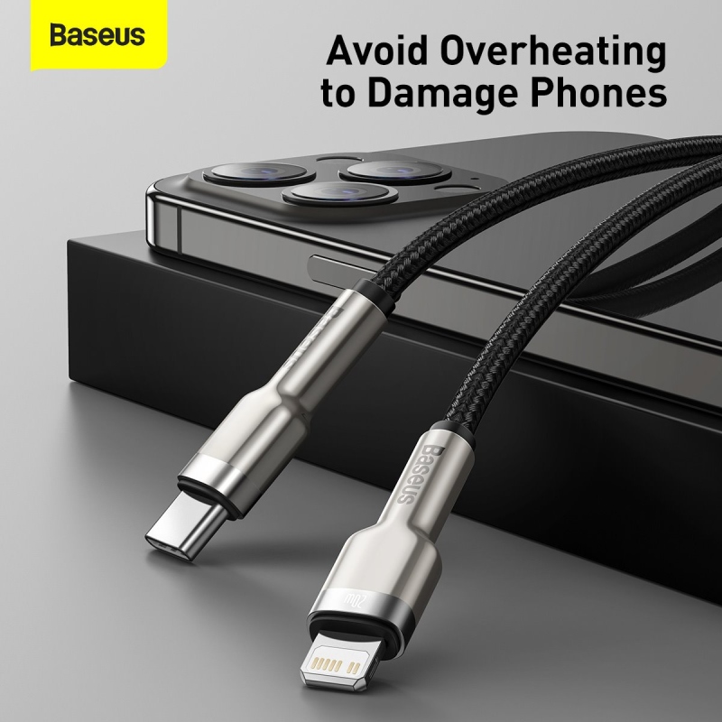 Baseus Cafule Metal sorozatú adatkábel USB-C - világítás 20W 0.25m Fekete