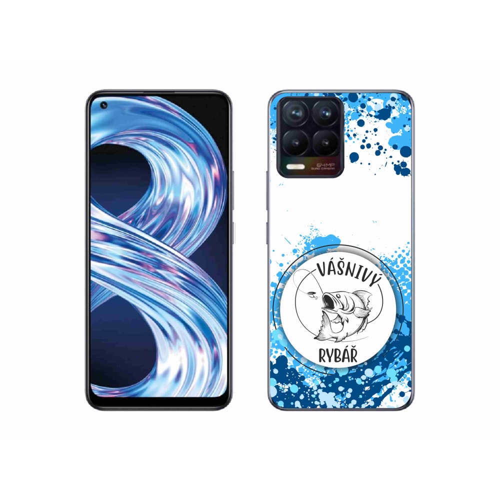 Gél borító mmCase a Realme 8 4G-n - szenvedélyes halász fehér háttérrel