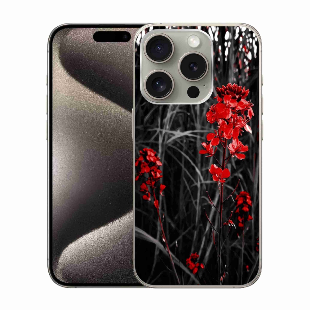 Zselés borítás mmCase iPhone 15 Pro készülékhez - piros növény