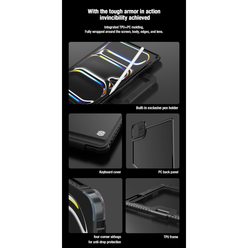 Nillkin Bumper GO billentyűzet tok (háttérvilágításos verzió) iPad Pro 13 2024 Fekete