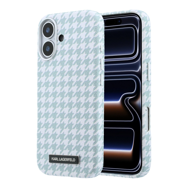 Karl Lagerfeld PU Houndstooth gyantalemez MagSafe hátlapi borító iPhone 17 kékhez