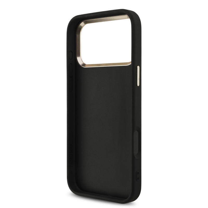 Guess PU 4G fém logós pántos hátlap az iPhone 18 Pro Max-hoz, fekete