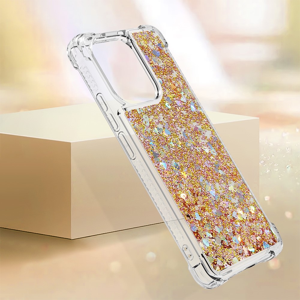 Glitter zselés homokóra tok Xiaomi Redmi Note 13-hoz - arany/szív