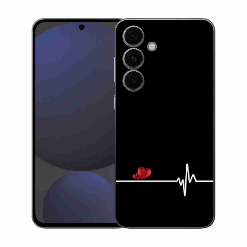 Gél borítás mmCase Samsung Galaxy S25 FE - szív és szívverés fekete háttérrel