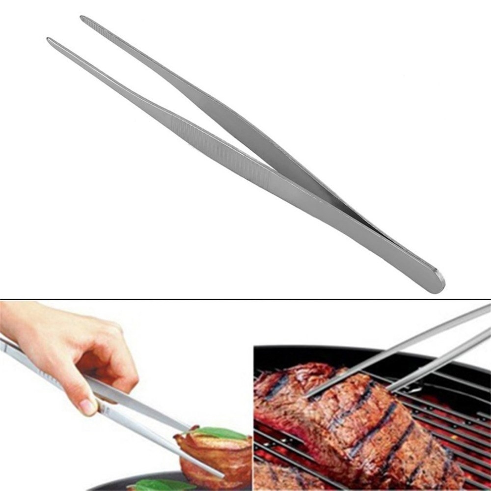 Egyenes rozsdamentes acél grillfogó 30 cm