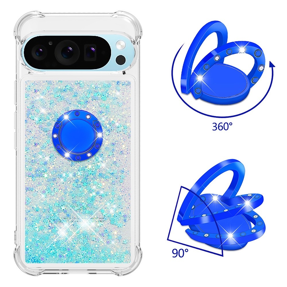 Glitt homokóra zselés tok ujjgyűrűvel a Google Pixel 10 számára - kék/csillagok