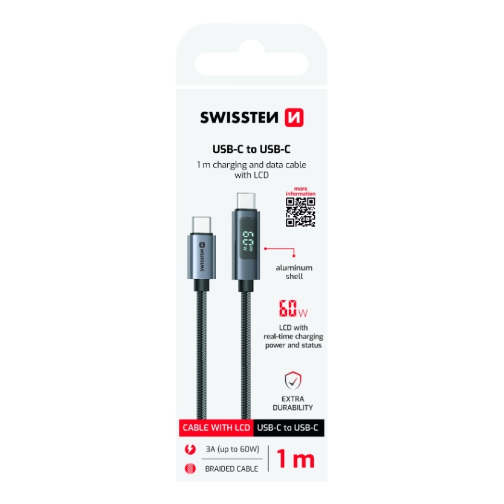 Swissten LCD kábel USB-C / USB-C 1m