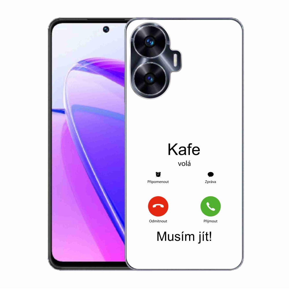 Gél borító mmCase a Realme C55 készülékre - kávé hívó fehér háttérrel