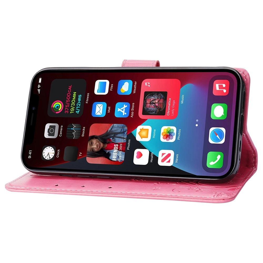 Virágok könyv tok iPhone 15 Pro készülékhez - rózsaszín