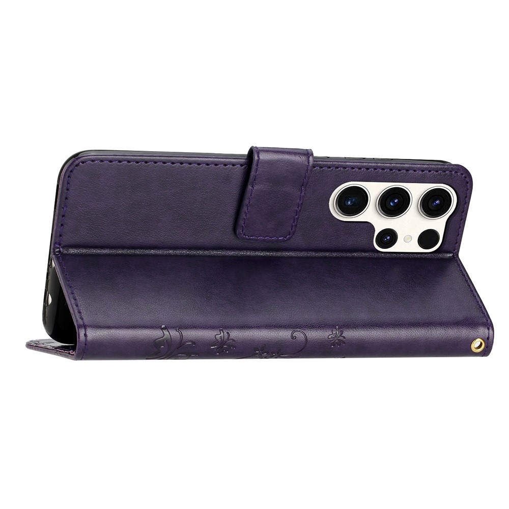 Virágok könyv tok Samsung Galaxy S25 Ultra - sötét lila