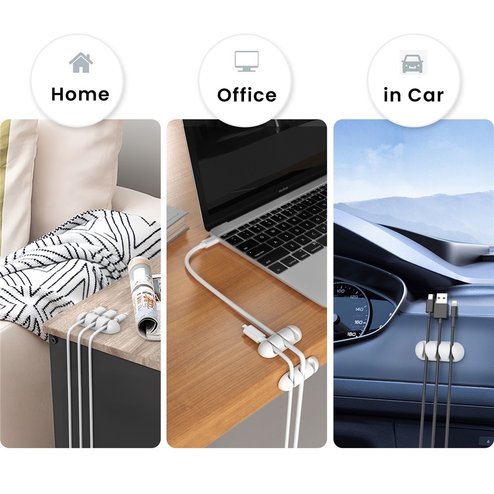 Szilikon kábeltartó 3 horonnyal és öntapadós rögzítéssel - fehér