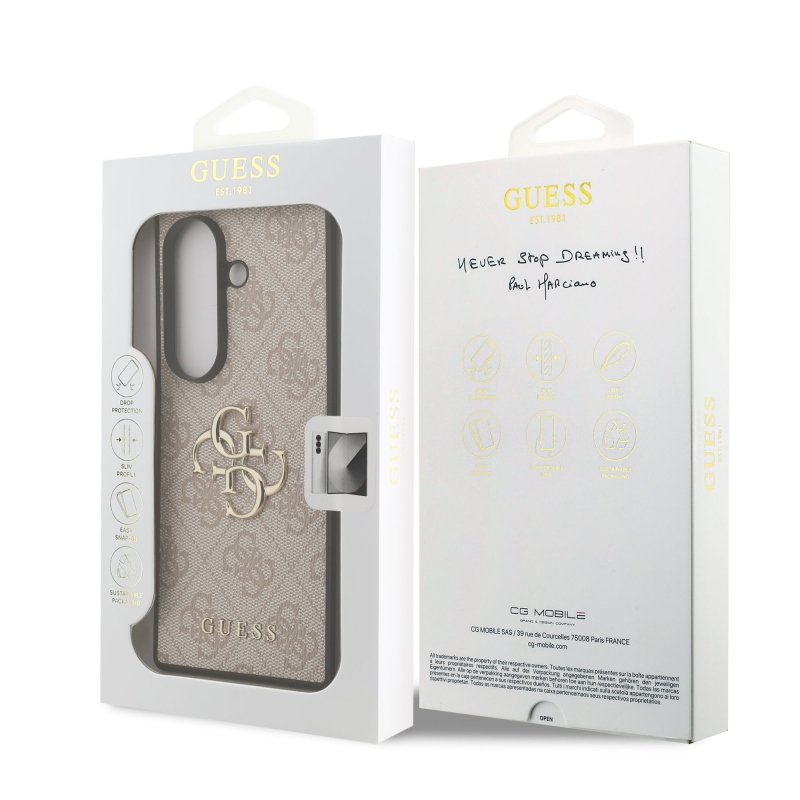 Guess PU 4G fém logós hátlap Samsung Galaxy Z Fold 7 rózsaszínű borítóhoz