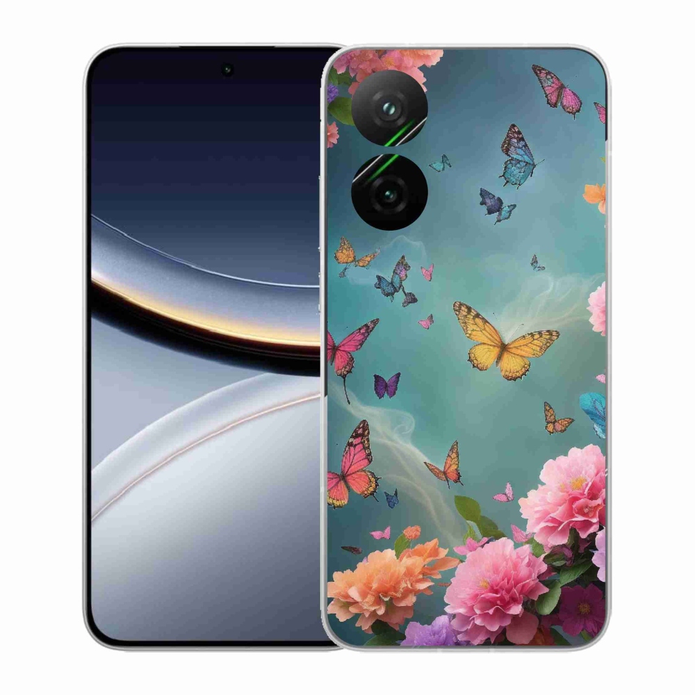 Gél borító mmCase a Xiaomi Poco F7 5G számára - színes virágok és pillangók