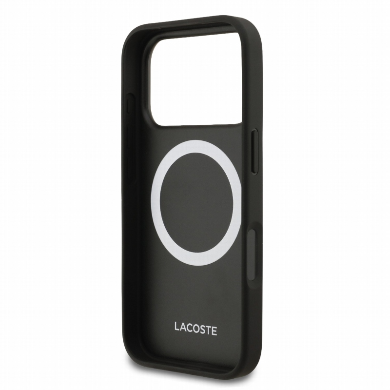 Lacoste PVC Iconic Petit Pique fém logós MagSafe hátsó tok iPhone 18 Pro-hoz, fekete