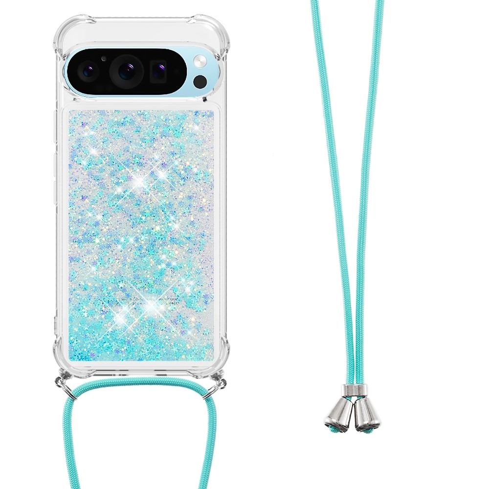 Csillogó homokóra zselés tok zsinórral a Google Pixel 10 Pro/Pixel 10 számára - kék/csillagok