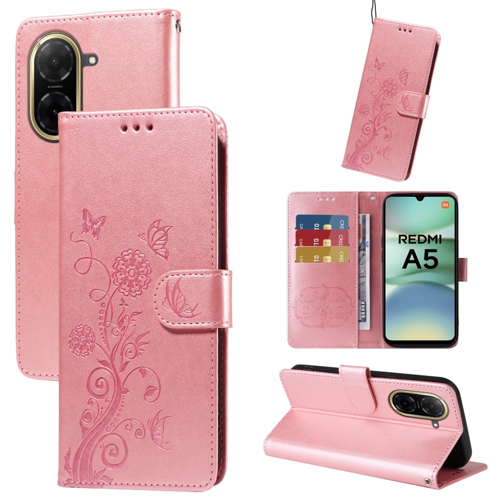 Virágos könyves tok Xiaomi Redmi A5 (173.45x79.35x8.45mm) - rózsaszínű