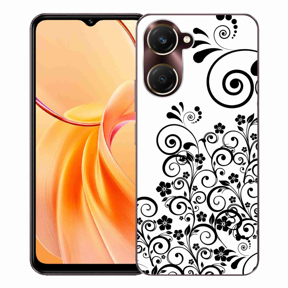 Gél borítás mmCase a Vivo Y28s 5G-n - fekete és fehér virágminták