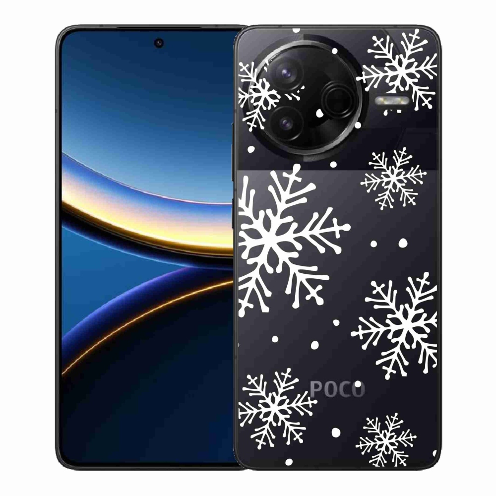 Gél borítás mmCase a Xiaomi Poco F7 Pro számára - fehér pelyhek átlátszó háttéren