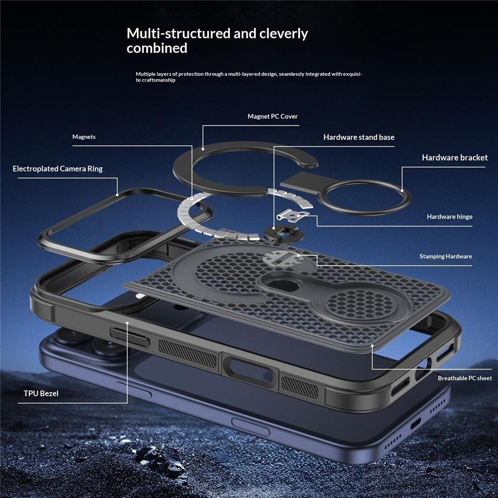 360°-os, merev hátú, MagSafe-kompatibilis gél tok az iPhone 18 Pro Max/17 Pro Max okostelefonhoz – fekete