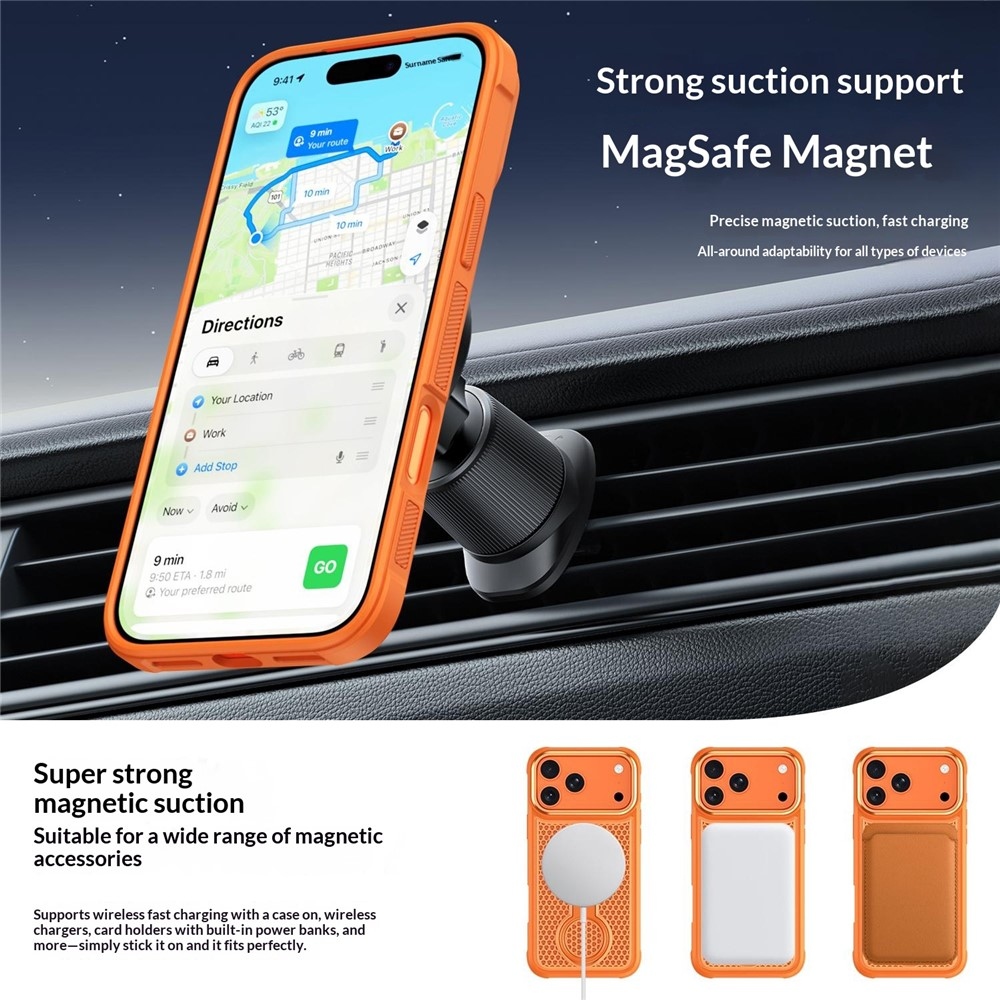 360°-os, merev hátlapos gél tok MagSafe-kompatibilis iPhone 18 Pro Max/17 Pro Max készülékekhez – narancssárga