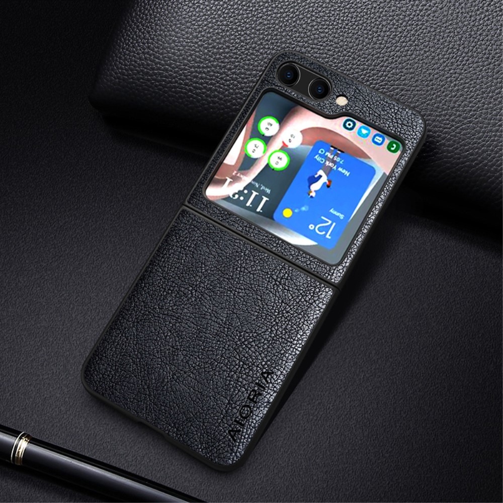 AIORIA műanyag borítás PU bőrrel Samsung Galaxy Z Flip5 5G - fekete