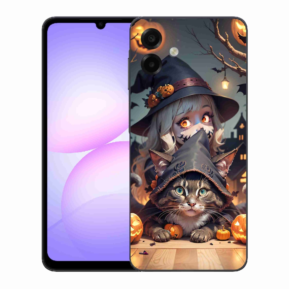 Gél borítás mmCase Samsung Galaxy A07 4G - boszorkány macskával - Samsung Galaxy A07 4G - boszorkány macskával