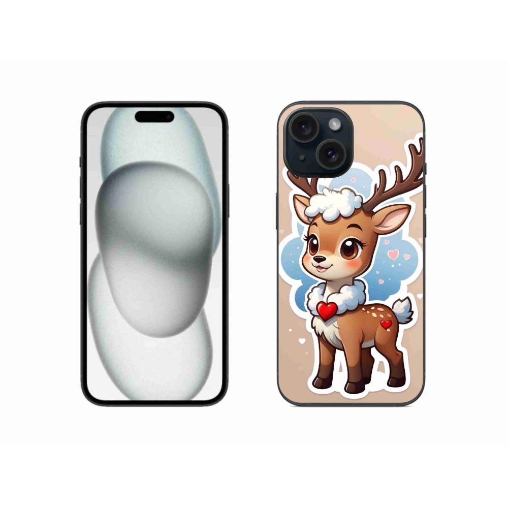 Zselés borítás mmCase iPhone 15 készülékhez - rajzfilm rénszarvas