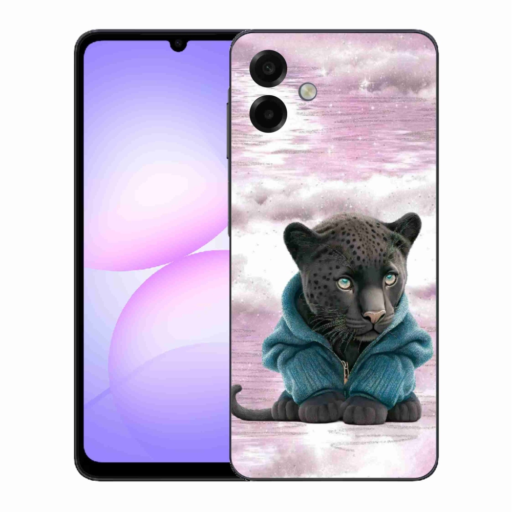 Zselés borítás mmCase Samsung Galaxy A07 4G - fekete párduc pulóverben