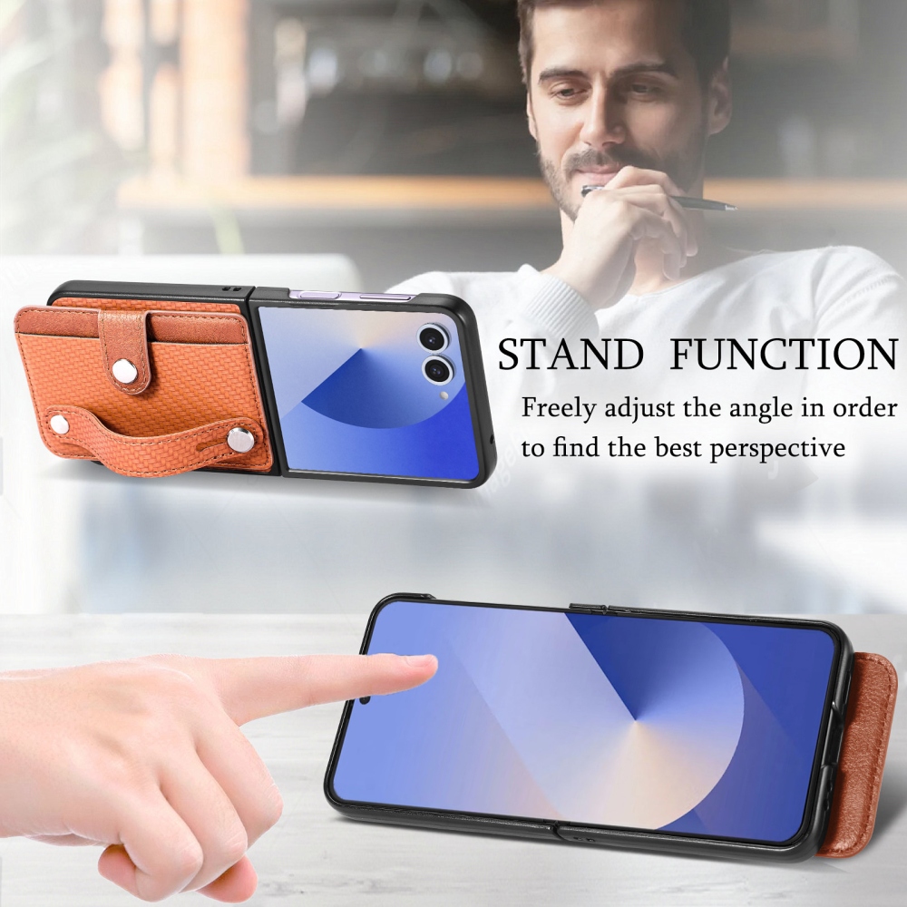 Műanyag borítás műbőrrel a Samsung Galaxy Z Flip7 5G készülékre - barna