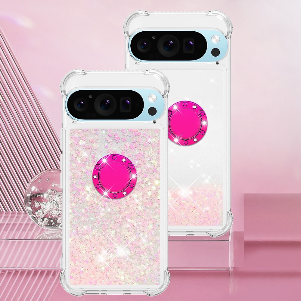 Glitt homokóra zselés tok ujjgyűrűvel a Google Pixel 10 számára - rózsaszín/csillagok