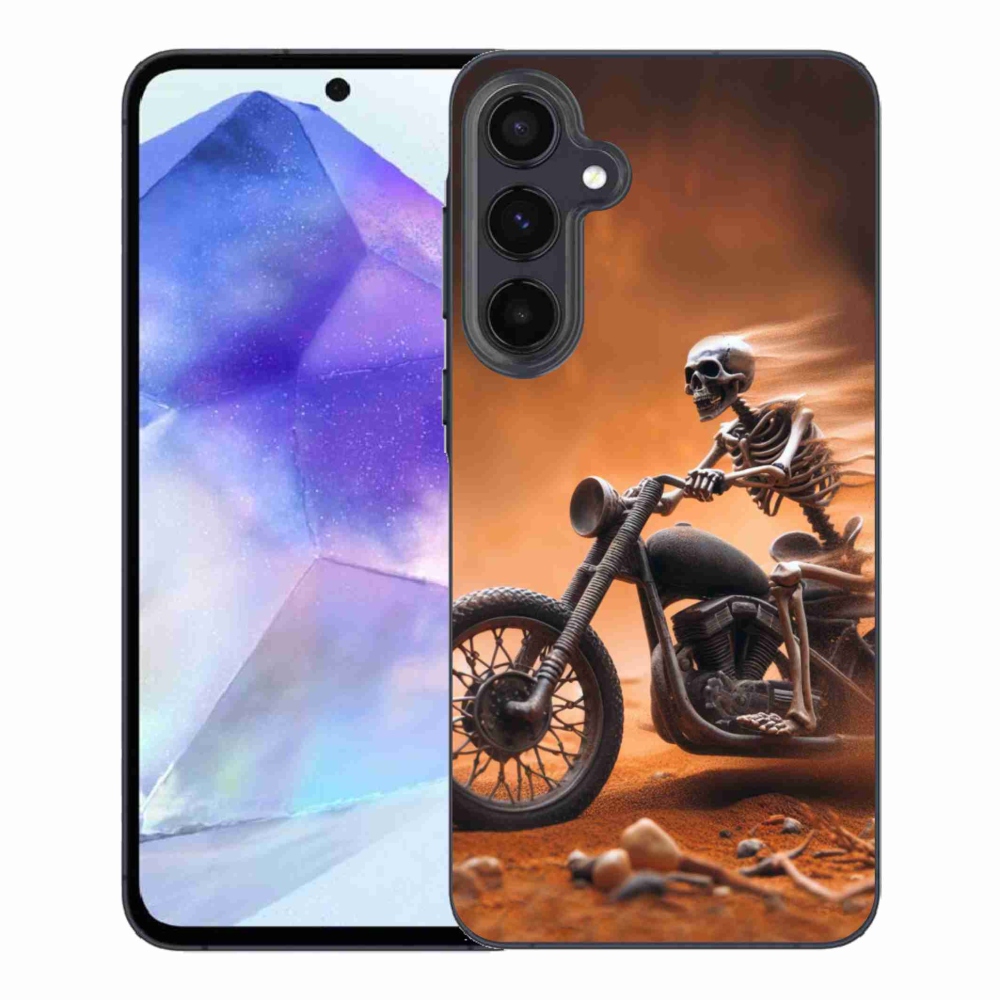 Zselés borítás mmCase Samsung Galaxy A55 5G - csontváz egy motorkerékpáron