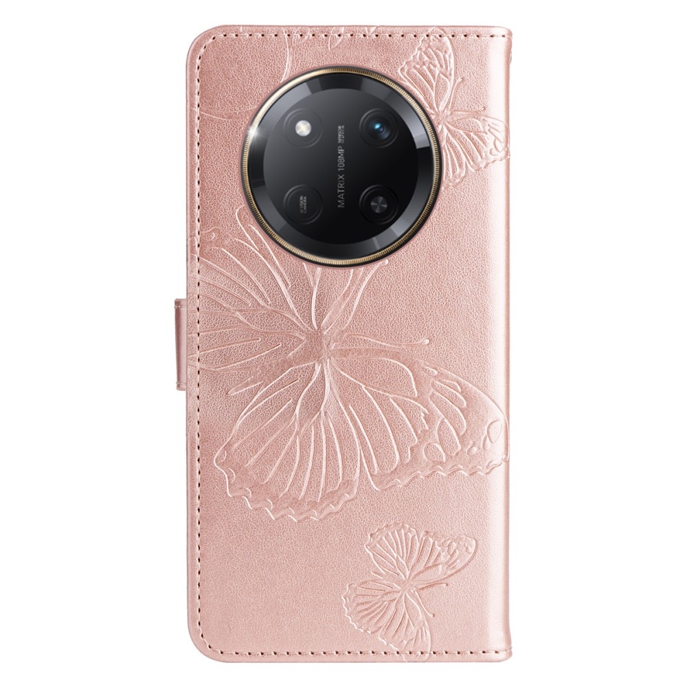 Nagy pillangó könyv tok a Honor Magic 7 Lite 5G számára - rózsa arany