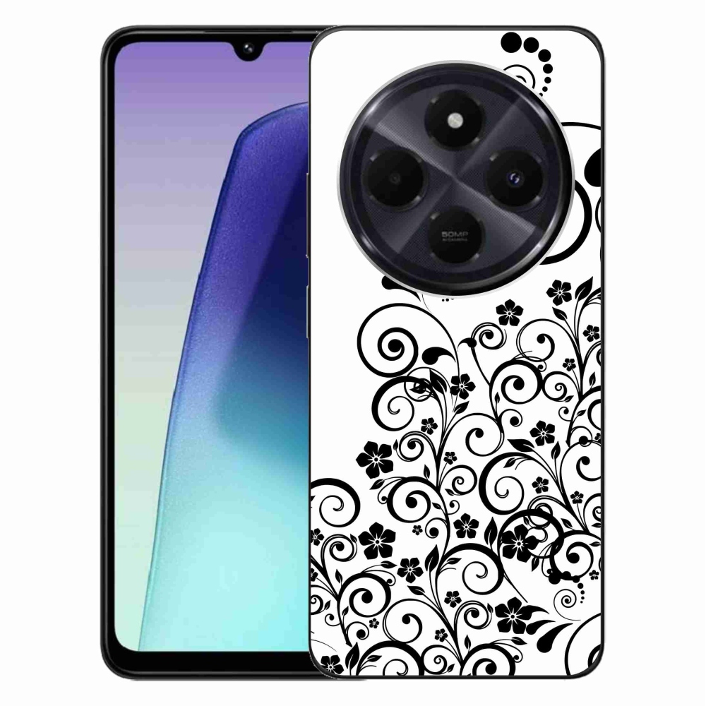 Gél borítás mmCase a Xiaomi Redmi 14C/Poco C75-hez - fekete és fehér virágminták