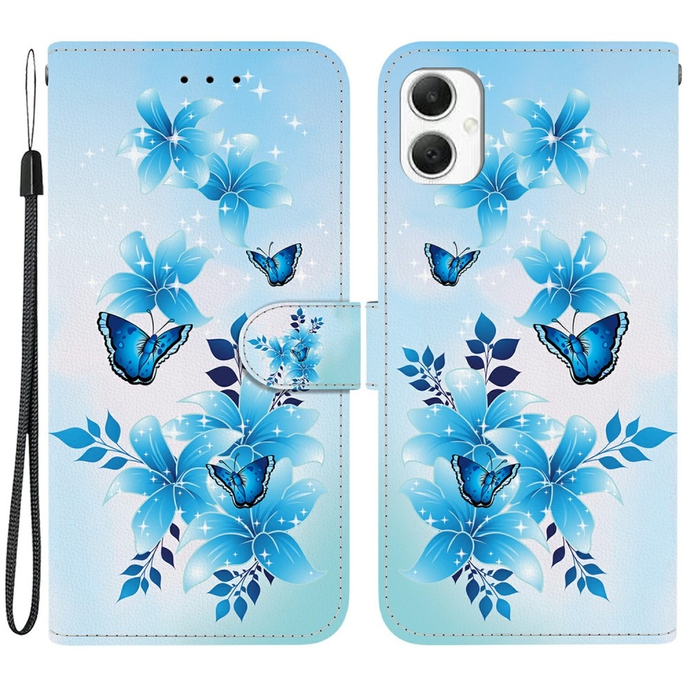 Sokoldalú könyvtáska Samsung Galaxy A06 4G készülékhez - kék pillangó