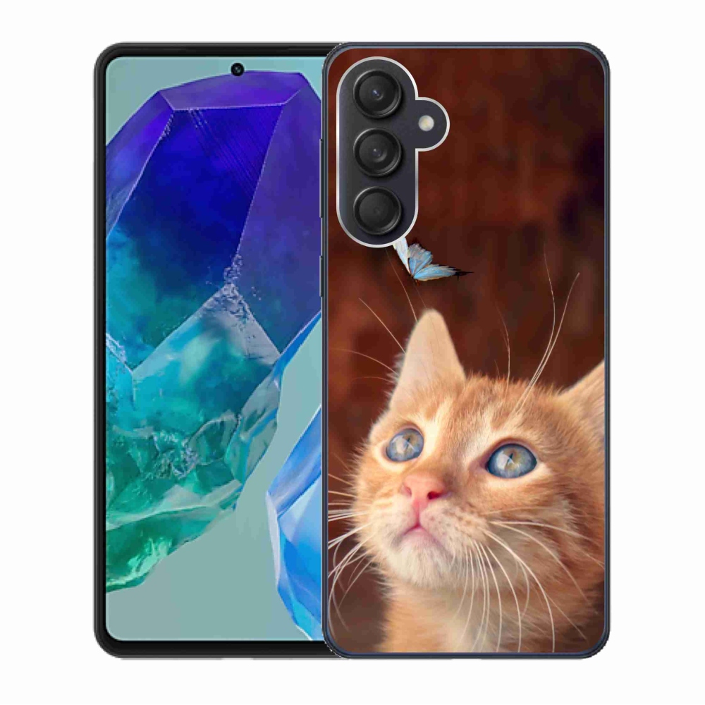 Gél borító mmCase Samsung Galaxy M55 5G - pillangó és cica - Samsung Galaxy M55 5G számára
