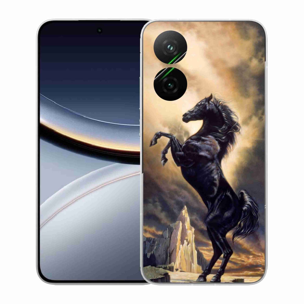 Gél borítás mmCase a Xiaomi Poco F7 5G számára - fekete rajzfilm ló